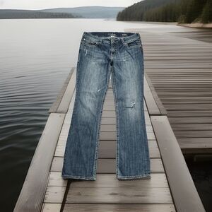 Silver Jeans Suki 17” Bootcut 34 (34x31) Blue Distressed Hole Denim Womens
